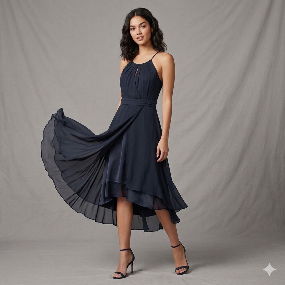 J. Crew Blue Silk Cocktail Dress Asymmetric Hem Size 6
